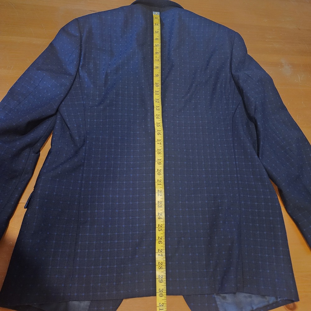 Menticano Zignone Wool Sport Coat Mens 42R Navy Blue Windowpane Blazer Casual - Picture 14 of 16